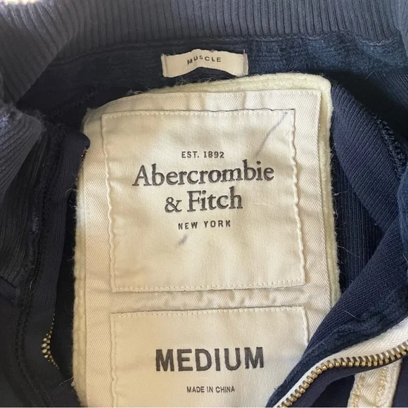 Abercrombie & Fitch Navy Blue Half-Zip Pullover Vintage Muscle Y2K Sweater Med - Picture 4 of 9